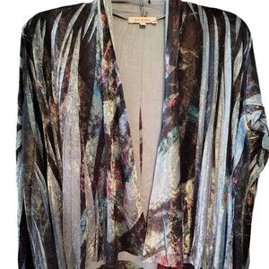 Jess & Jane XL Velvet Burnout Open Front Cardigan, Blue Black, Lagenlook Artsy